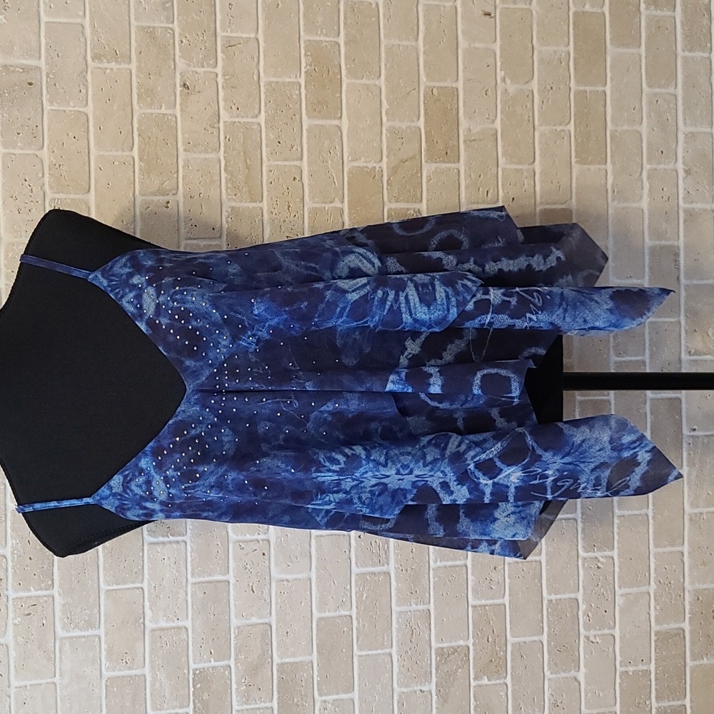 New Desigual Women's Blue Mesh Hanky Hem  Spaghetti Summer Top (Sz L)